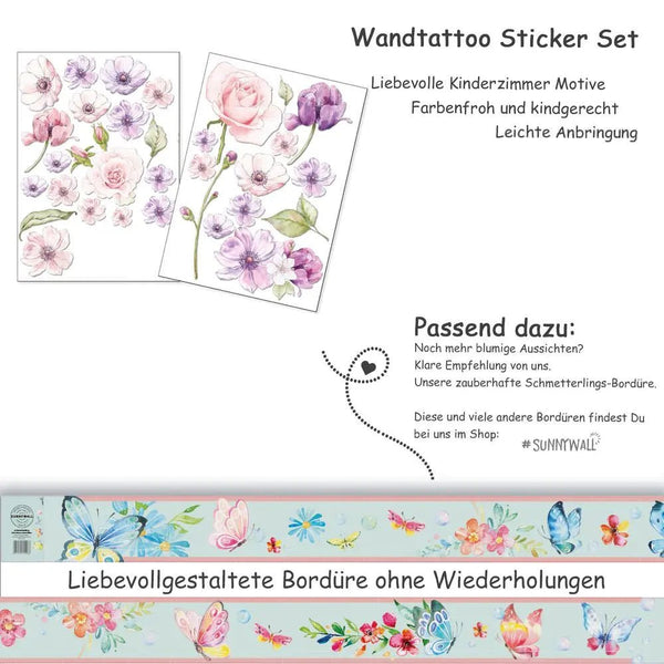 Wandtattoo Blumen Kinderzimmer Wandaufkleber Set – Florale Wanddeko - Sunnywall - Individualität trifft Design