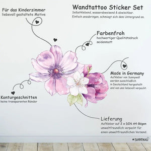 Wandtattoo Blumen Kinderzimmer Wandaufkleber Set – Florale Wanddeko - Sunnywall - Individualität trifft Design