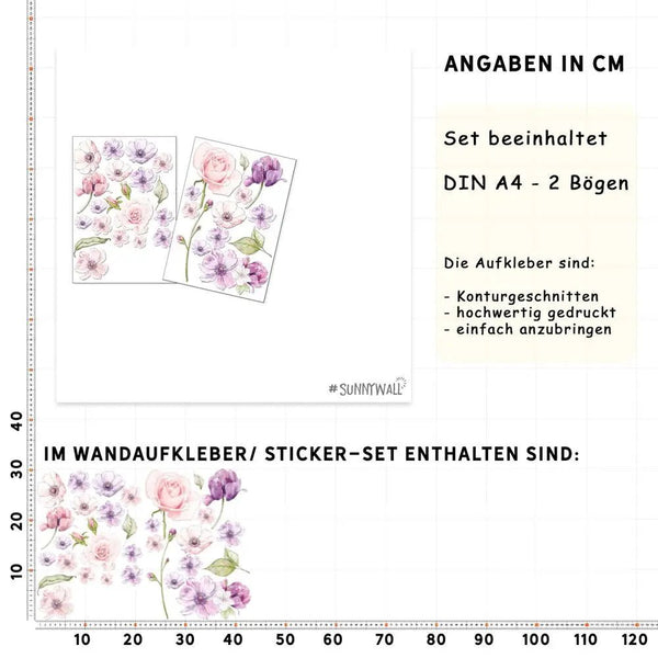Wandtattoo Blumen Kinderzimmer Wandaufkleber Set – Florale Wanddeko - Sunnywall - Individualität trifft Design