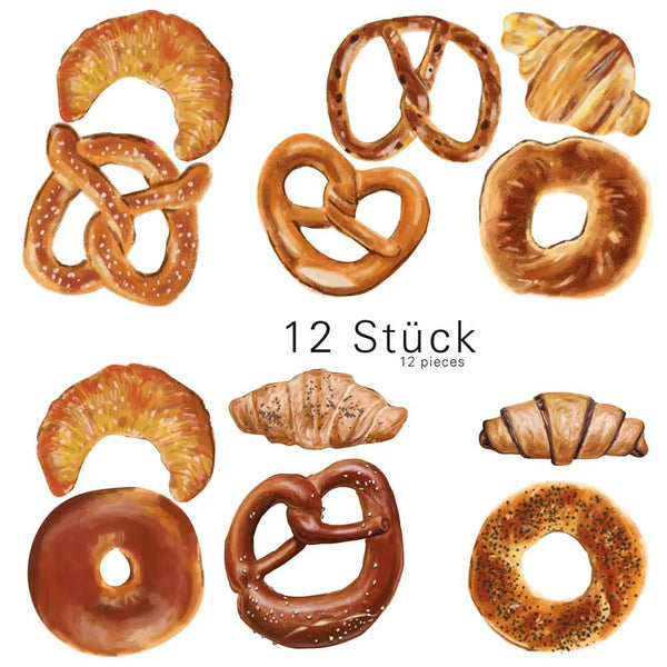 Wandtattoo Brezel Set Küche – Aquarell-Sticker mit 12 Motiven für Café, Küche & Bäckerei - Sunnywall - Individualität trifft Design