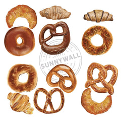 Wandtattoo Brezel Set Küche – Aquarell-Sticker mit 12 Motiven für Café, Küche & Bäckerei - Sunnywall - Individualität trifft Design