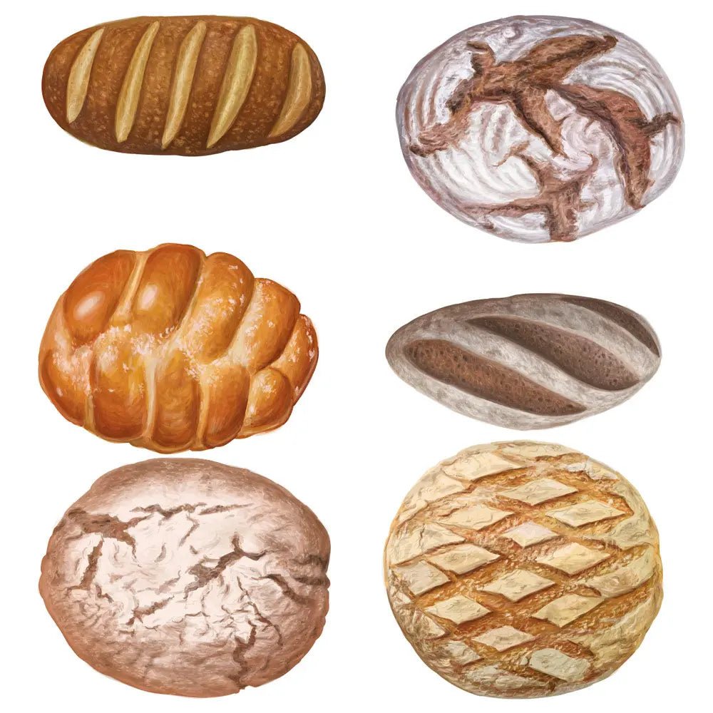 Wandtattoo Brot Set Küche – Aquarell-Aufkleber mit Backwaren für Café, Bistro & Zuhause - Sunnywall - Individualität trifft Design