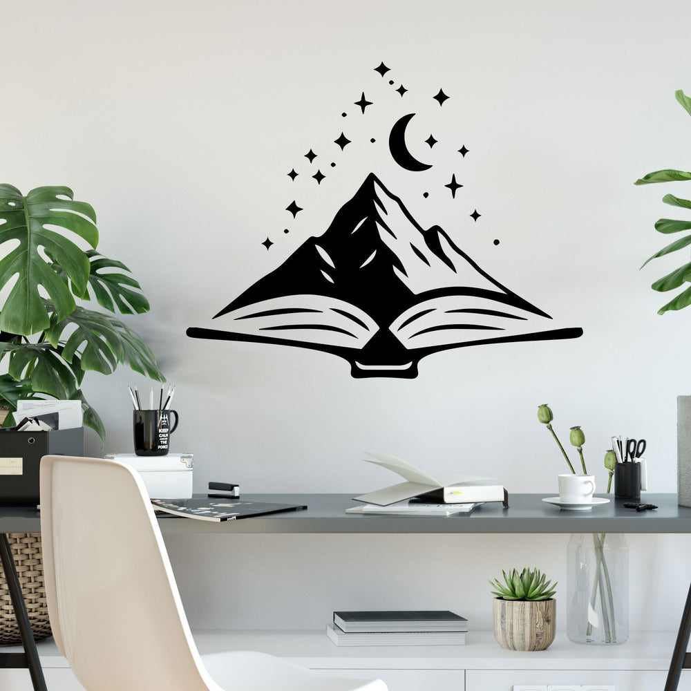Wandtattoo Buch Berge Mond – Bookish Deko mit Sternen - aufgeschlagenes Buch - Sunnywall - Individualität trifft Design