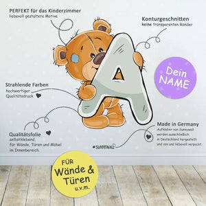 Wandtattoo Buchstaben Bären ABC – Wunschname aus A-Z für Kinderzimmer in A6 oder A4 - Sunnywall - Individualität trifft Design