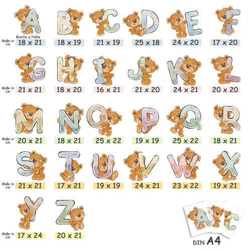 Wandtattoo Buchstaben Bären ABC – Wunschname aus A-Z für Kinderzimmer in A6 oder A4 - Sunnywall - Individualität trifft Design