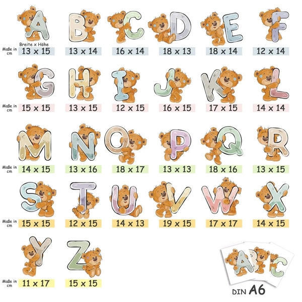 Wandtattoo Buchstaben Bären ABC – Wunschname aus A-Z für Kinderzimmer in A6 oder A4 - Sunnywall - Individualität trifft Design