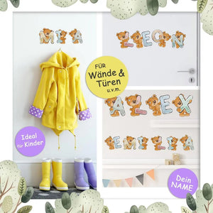 Wandtattoo Buchstaben Bären ABC – Wunschname aus A-Z für Kinderzimmer in A6 oder A4 - Sunnywall - Individualität trifft Design