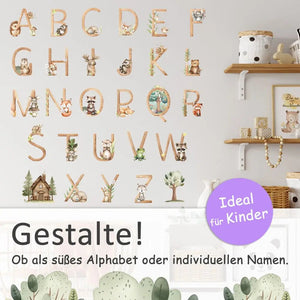 Wandtattoo Buchstaben Waldtiere – Alphabet Aufkleber für Wand & Tür - Sunnywall - Individualität trifft Design