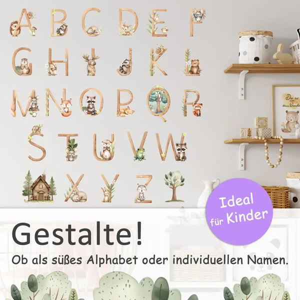 Wandtattoo Buchstaben Waldtiere – Alphabet Aufkleber für Wand & Tür - Sunnywall - Individualität trifft Design