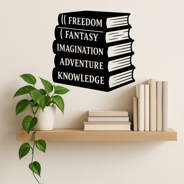 Wandtattoo Bücher Stapel – Freedom Fantasy Imagination Adventure Knowledge - Sunnywall - Individualität trifft Design