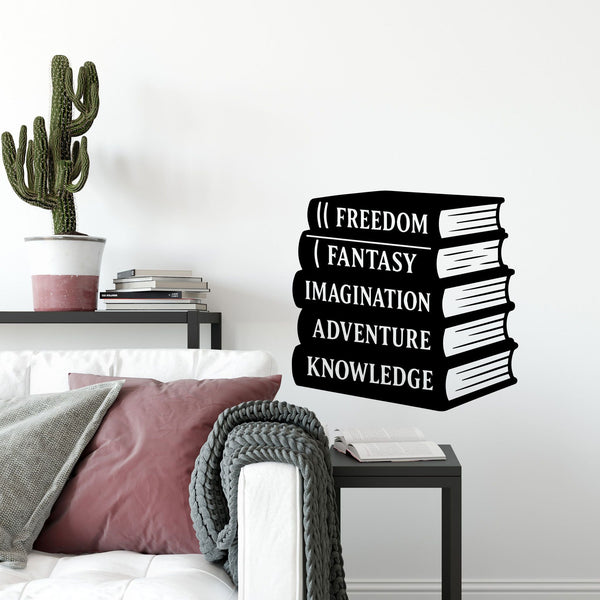 Wandtattoo Bücher Stapel – Freedom Fantasy Imagination Adventure Knowledge - Sunnywall - Individualität trifft Design