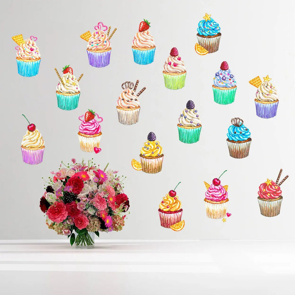 Wandtattoo Cupcake Muffin Set Küche – 18 Aquarell-Sticker für Café, Konditorei & Backfreunde - Sunnywall - Individualität trifft Design