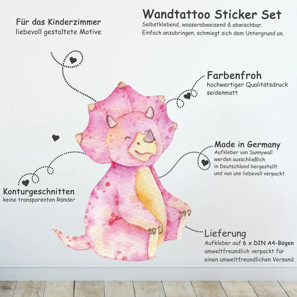 Wandtattoo Dinosaurier Kinderzimmer – Niedliches Dino Kids Aufkleber Set in Aquarelloptik - Sunnywall - Individualität trifft Design