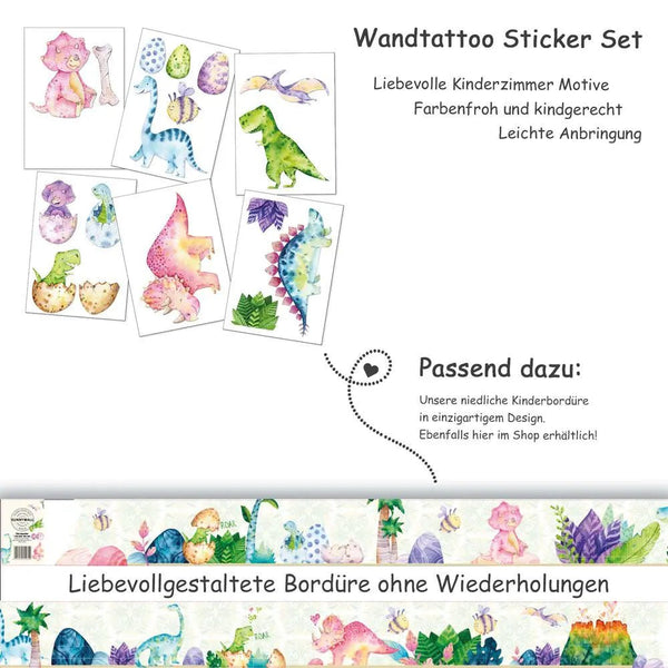 Wandtattoo Dinosaurier Kinderzimmer – Niedliches Dino Kids Aufkleber Set in Aquarelloptik - Sunnywall - Individualität trifft Design