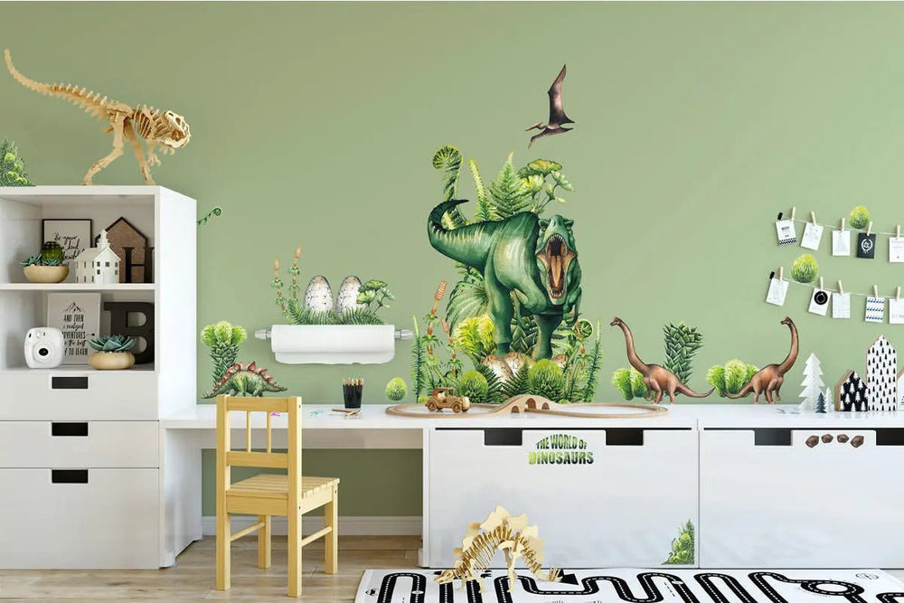 Wandtattoo Dinosaurier Kinderzimmer – Realistisches T-Rex Aufkleberset in kräftigen Farben - Sunnywall - Individualität trifft Design