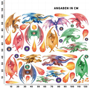 Wandtattoo Drachen XXL Set | Kinderzimmer Aufkleber bunt Wanddeko - Sunnywall - Individualität trifft Design