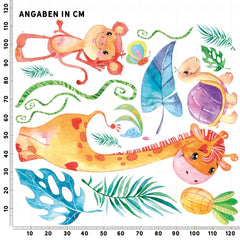 Wandtattoo Dschungel Kinderzimmer – XXL Safari-Set mit Giraffe, Affe & Schildkröte - Sunnywall - Individualität trifft Design