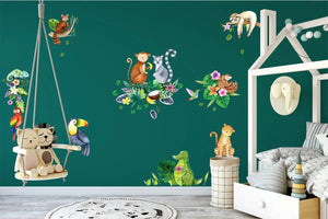 Wandtattoo Dschungel Tiere Kinderzimmer – Buntes Aufkleberset mit Affe, Faultier & Co. - Sunnywall - Individualität trifft Design