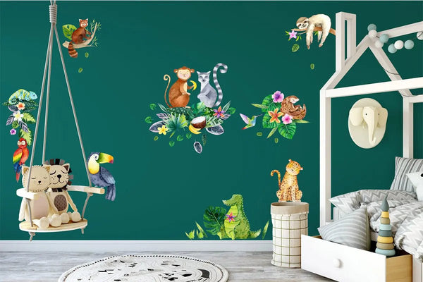 Wandtattoo Dschungel Tiere Kinderzimmer – Buntes Aufkleberset mit Affe, Faultier & Co. - Sunnywall - Individualität trifft Design