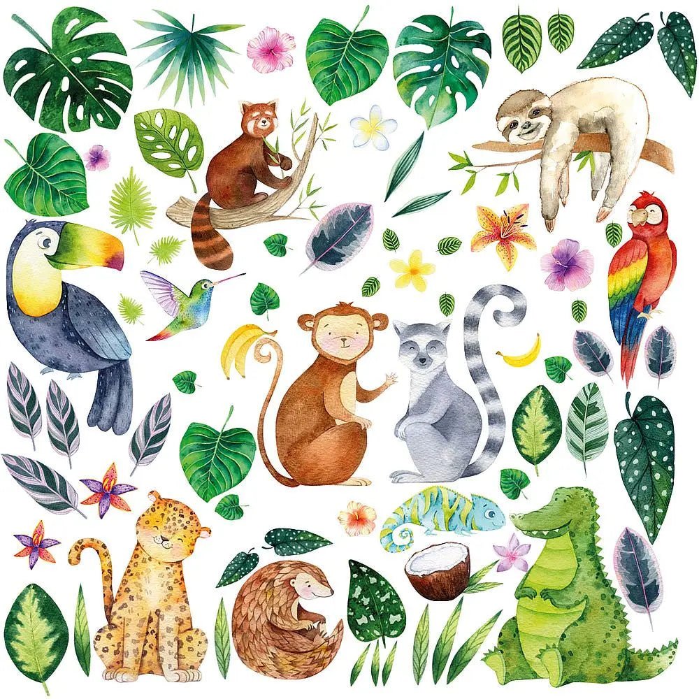 Wandtattoo Dschungel Tiere Kinderzimmer – Buntes Aufkleberset mit Affe, Faultier & Co. - Sunnywall - Individualität trifft Design