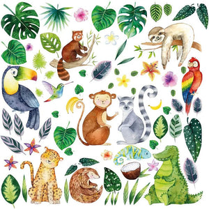 Wandtattoo Dschungel Tiere Kinderzimmer – Buntes Aufkleberset mit Affe, Faultier & Co. - Sunnywall - Individualität trifft Design