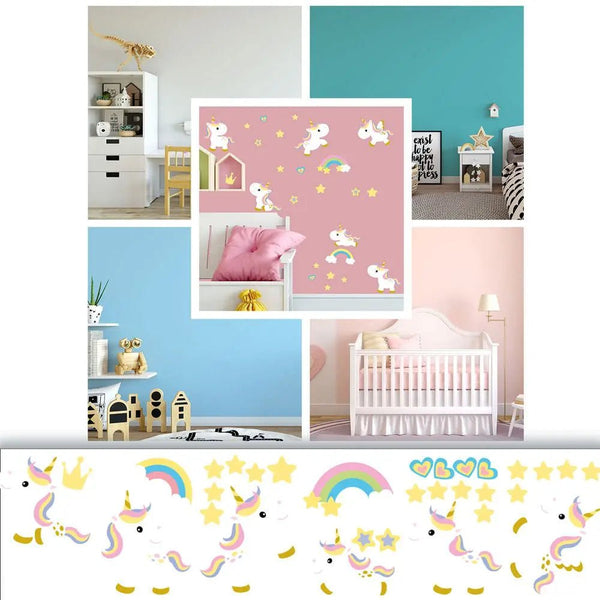 Wandtattoo Einhorn Kinderzimmer – süßes Regenbogen-Einhorn mit Sternen - Sunnywall - Individualität trifft Design