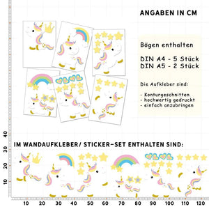 Wandtattoo Einhorn Kinderzimmer – süßes Regenbogen-Einhorn mit Sternen - Sunnywall - Individualität trifft Design