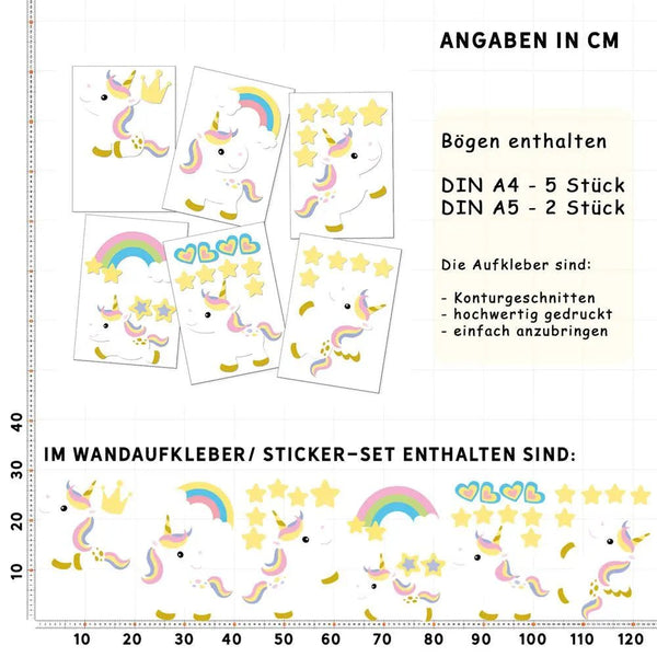 Wandtattoo Einhorn Kinderzimmer – süßes Regenbogen-Einhorn mit Sternen - Sunnywall - Individualität trifft Design
