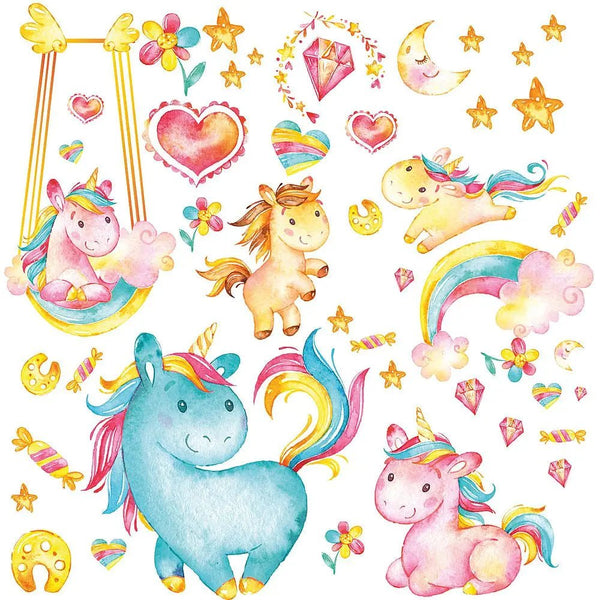 Wandtattoo Einhorn Regenbogen XXL Set - Kinderzimmer Aufkleber bunt Wanddeko - Sunnywall - Individualität trifft Design