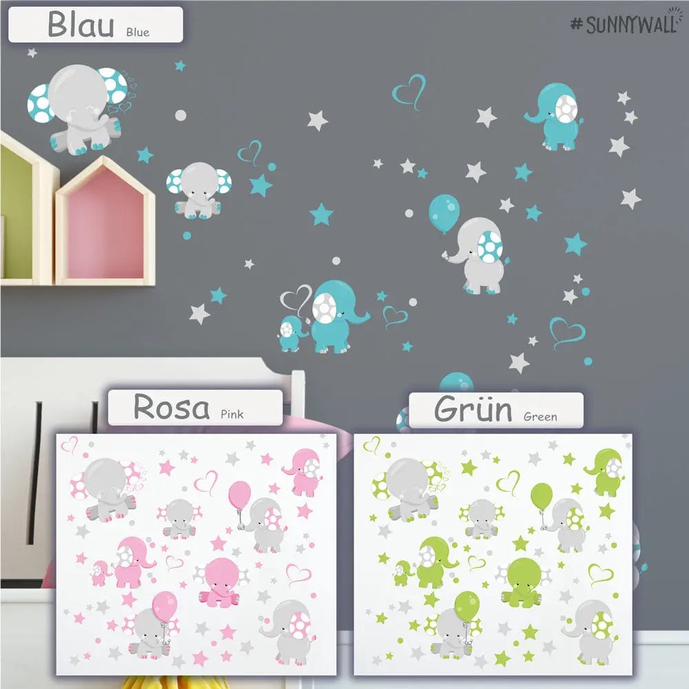 Wandtattoo Elefant Babyzimmer – Süßes Elefanten Motiv Sticker Set - Sunnywall - Individualität trifft Design