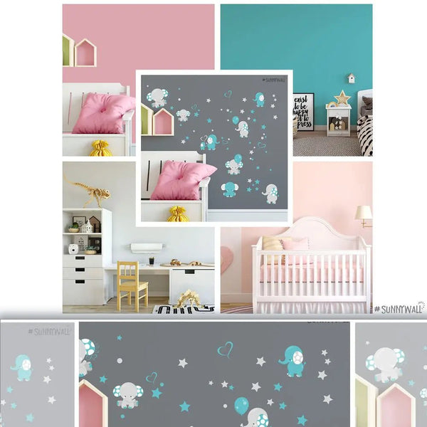 Wandtattoo Elefant Babyzimmer – Süßes Elefanten Motiv Sticker Set - Sunnywall - Individualität trifft Design