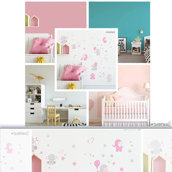 Wandtattoo Elefant Babyzimmer – Süßes Elefanten Motiv Sticker Set - Sunnywall - Individualität trifft Design