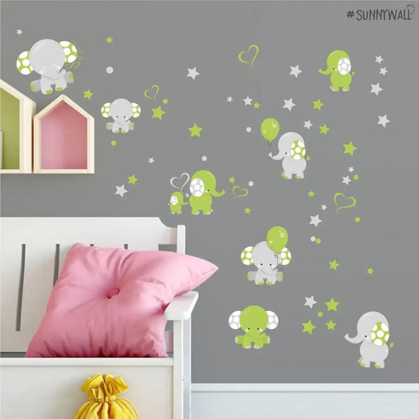 Wandtattoo Elefant Babyzimmer – Süßes Elefanten Motiv Sticker Set - Sunnywall - Individualität trifft Design