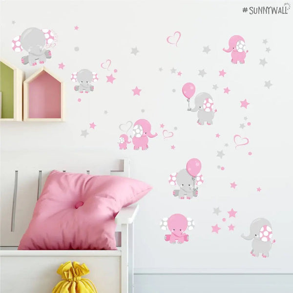 Wandtattoo Elefant Babyzimmer – Süßes Elefanten Motiv Sticker Set - Sunnywall - Individualität trifft Design