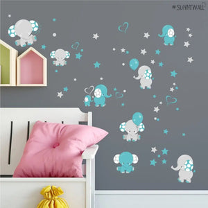 Wandtattoo Elefant Babyzimmer – Süßes Elefanten Motiv Sticker Set - Sunnywall - Individualität trifft Design