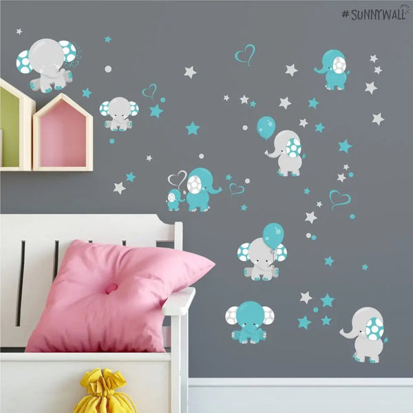 Wandtattoo Elefant Babyzimmer – Süßes Elefanten Motiv Sticker Set - Sunnywall - Individualität trifft Design