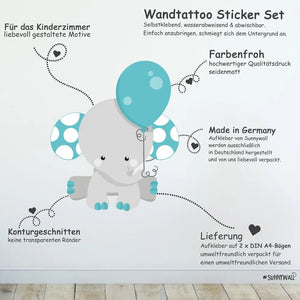 Wandtattoo Elefant Babyzimmer – Süßes Elefanten Motiv Sticker Set - Sunnywall - Individualität trifft Design