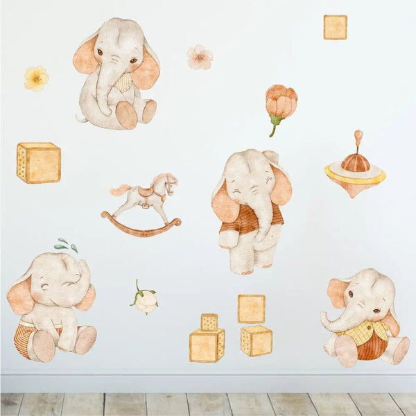 Wandtattoo Elefanten Kinderzimmer Bunt - Liebevolle Elefanten Deko - Sunnywall - Individualität trifft Design