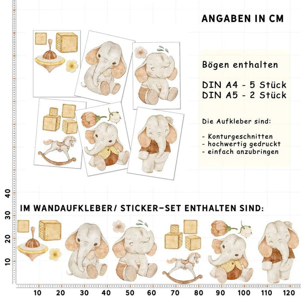 Wandtattoo Elefanten Kinderzimmer Bunt - Liebevolle Elefanten Deko - Sunnywall - Individualität trifft Design