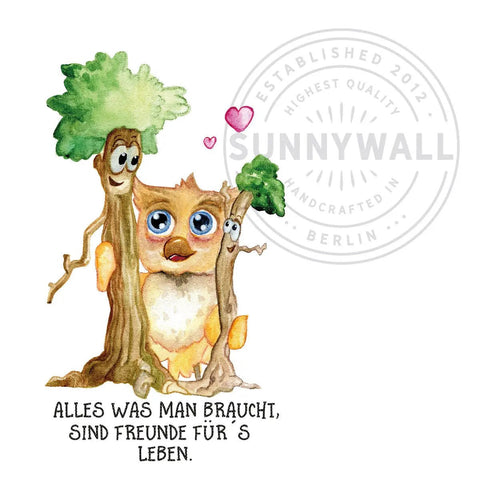 Wandtattoo Eule Baum – Liebevolle Freunde mit Spruch fürs Kinderzimmer - Sunnywall - Individualität trifft Design