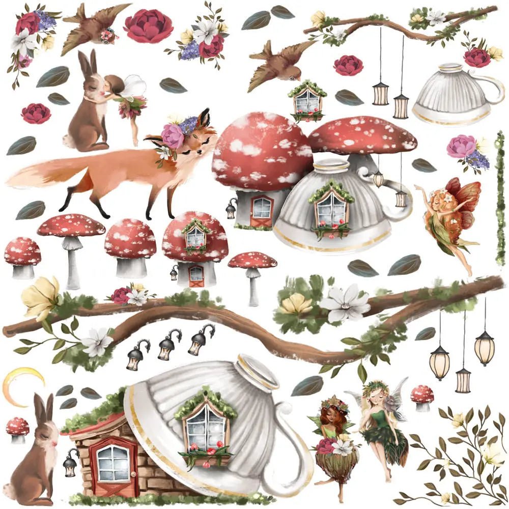 Wandtattoo Fee mit Pilzen und Waldtieren Feenzimmer XXL Set - Kinderzimmer Aufkleber bunt Wanddeko - Sunnywall - Individualität trifft Design