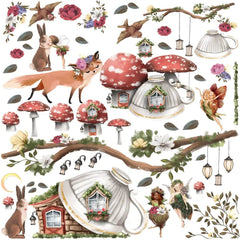 Wandtattoo Fee mit Pilzen und Waldtieren Feenzimmer XXL Set - Kinderzimmer Aufkleber bunt Wanddeko - Sunnywall - Individualität trifft Design