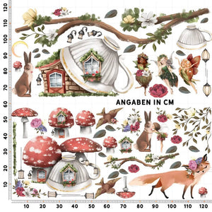 Wandtattoo Fee mit Pilzen und Waldtieren Feenzimmer XXL Set - Kinderzimmer Aufkleber bunt Wanddeko - Sunnywall - Individualität trifft Design