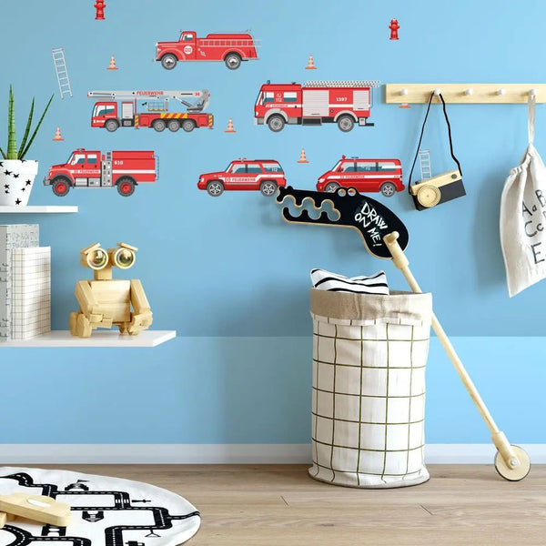 Wandtattoo Feuerwehr Fahrzeuge Kinderzimmer Wandaufkleber Set – Löschfahrzeuge & Rettungswagen - Sunnywall - Individualität trifft Design