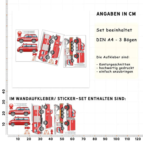 Wandtattoo Feuerwehr Fahrzeuge Kinderzimmer Wandaufkleber Set – Löschfahrzeuge & Rettungswagen - Sunnywall - Individualität trifft Design