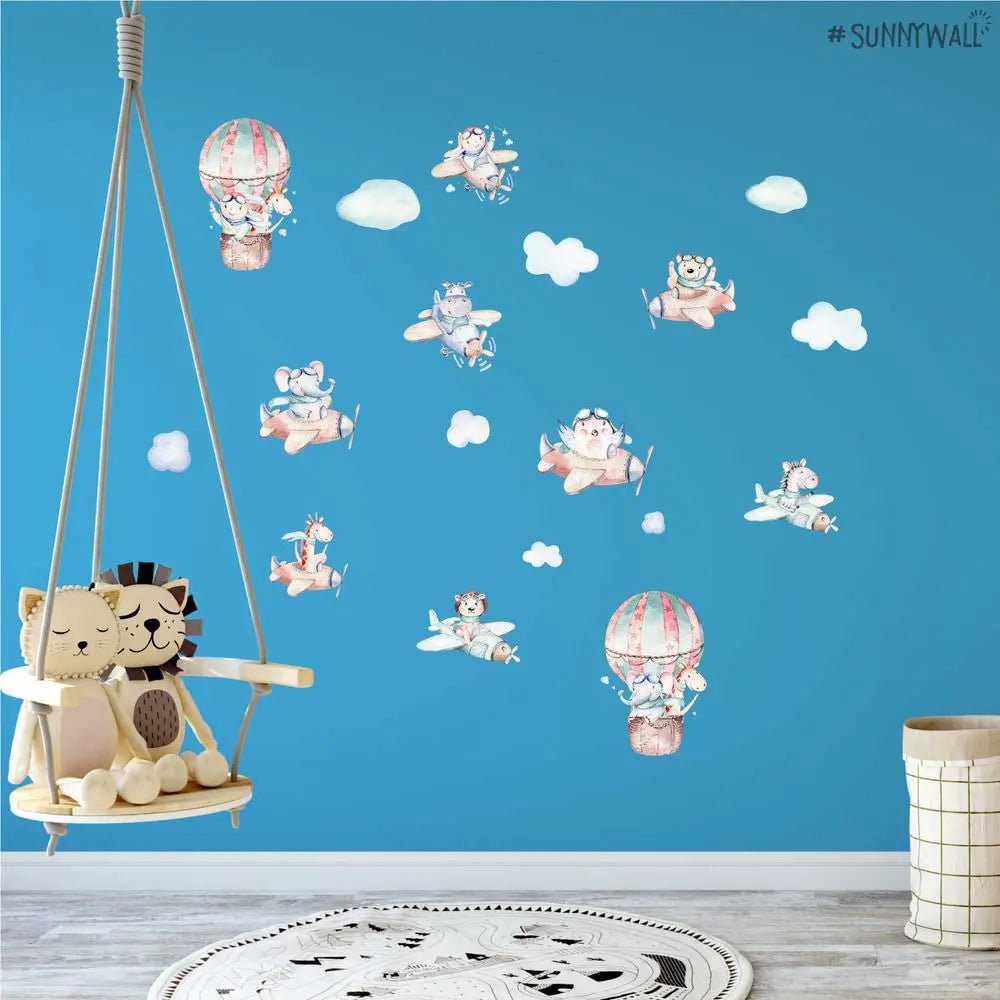 Wandtattoo Flugzeug Tiere Kinderzimmer Wandaufkleber Set - Sunnywall - Individualität trifft Design