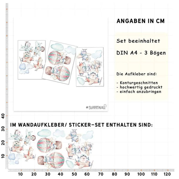 Wandtattoo Flugzeug Tiere Kinderzimmer Wandaufkleber Set - Sunnywall - Individualität trifft Design