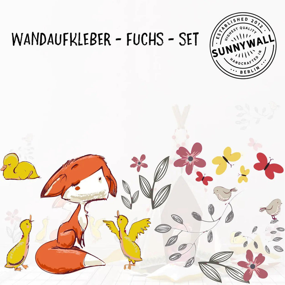 Wandtattoo Fuchs Kinderzimmer – Liebevoll gestaltetes Wiesenmotiv mit Enten Küken & Blumen - Sunnywall - Individualität trifft Design