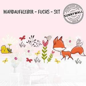 Wandtattoo Fuchs Maus Kinderzimmer – Fröhliches Set mit Blumen, Spatz & Ente - Sunnywall - Individualität trifft Design