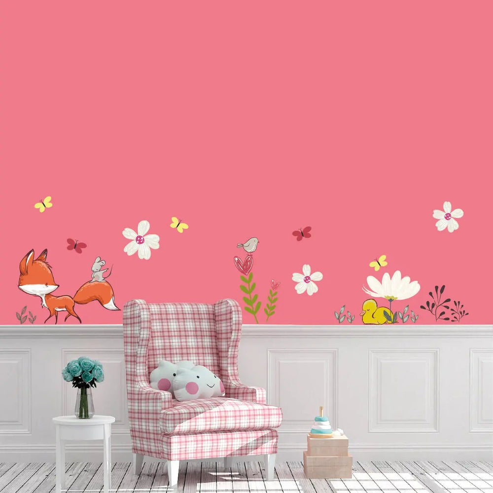 Wandtattoo Fuchs Maus Kinderzimmer – Fröhliches Set mit Blumen, Spatz & Ente - Sunnywall - Individualität trifft Design